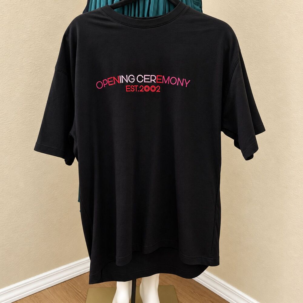 OPENING CEREMONY Mens Black Logo Graphic Oversized T-Shirt XS Cotton